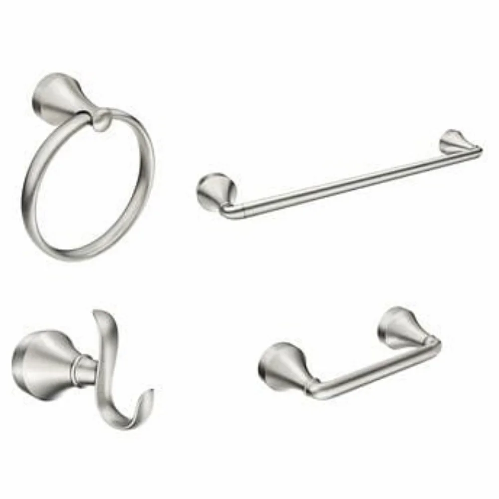 Moen Wellton 4 Pc Bath Accessory Kit Featuring Pivoting Paper Holder NEW!